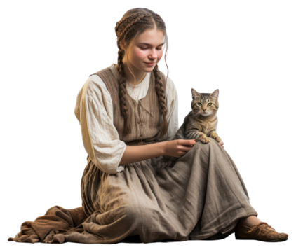 Holding photo cat villager girl.