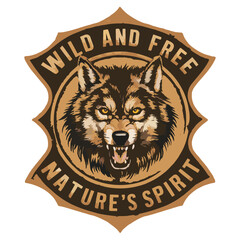 with wolf and typography label. Vintage style wolf logo. Prints of howling wolf. Unique design for t-shirts. Hand drawn wolf design.