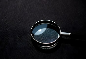 magnifying glass resting on a textured black cloth create with ai