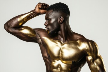 Muscular Man with Golden Body Paint