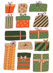 Set of beautiful gift boxes. Gift wrapping for different holidays. Surprise, wrapping, holiday, gift. Vector illustration.