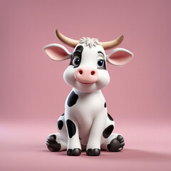 Fototapeta premium Cute little cow sitting on color background generated by AI