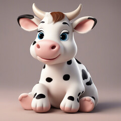 Fototapeta premium Cute little cow sitting on color background generated by AI