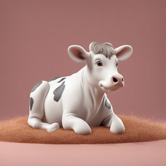 Fototapeta premium Cute little cow sitting on color background generated by AI