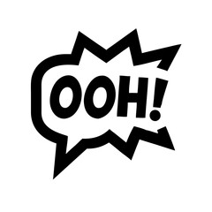 a black and white graphic of a speech bubble with the word "OOH!" inside it. The speech bubble has a jagged, starburst-like outline, giving it a dynamic and expressive appearance