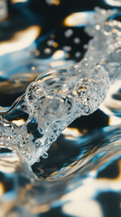 Graceful water splashes captured in stunning detail, showcasing natural fluid motion and light reflections in a vibrant blue setting