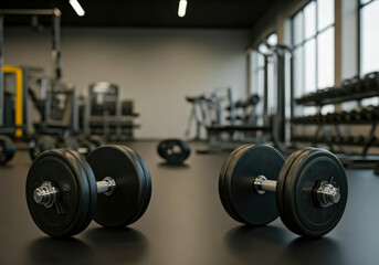 Fototapeta premium dumbbell on floor gym design background