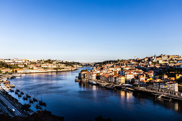 The Nice view of Ribeira from the upper deck of  Luís I Bridge. Porto