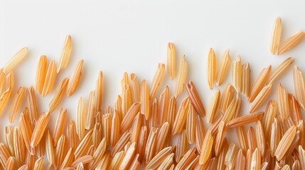 A close up of rice grains on a white background