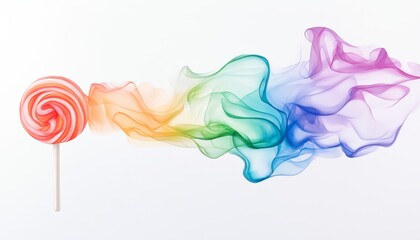 A vibrant, swirling rainbow lollipop with soft watercolor tones, evoking a sense of sweetness and nostalgia.