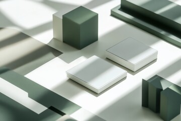 Fototapeta premium Close-up shot of modern digital touch panels in an abstract geometric arrangement with soft light and shadows creating a minimalist aesthetic