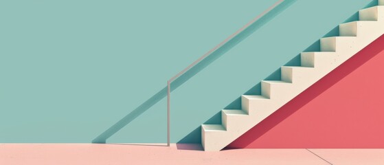 Fototapeta premium A staircase is shown in a blue and pink background