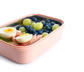 Lunchbox with delicious food isolated on white background