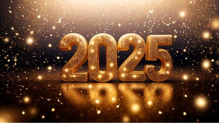 Golden 2025 text with celebratory glitter effect