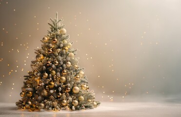A beautifully decorated Christmas tree with copy space for text