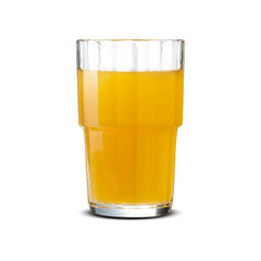 Realistic yellow orange juice glass isolated on white background