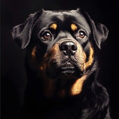 Obraz premium A close-up portrait of a Rottweiler with a shiny coat and expressive eyes, perfectly framed against a
