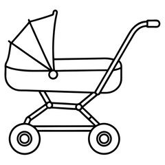 newborn baby modern stroller line art vector illustration