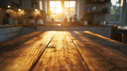 Empty wooden table with christmas theme in background, Warm Glow: A Cozy Evening at a Wooden Table