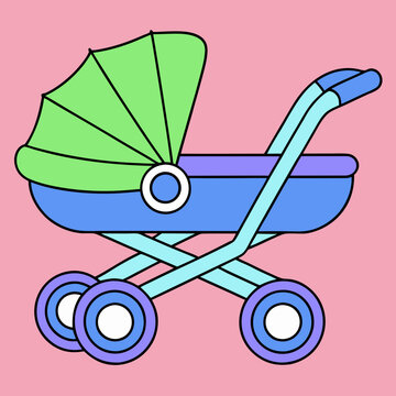 recommend clip art: newborn baby modern stroller line art vector illustration