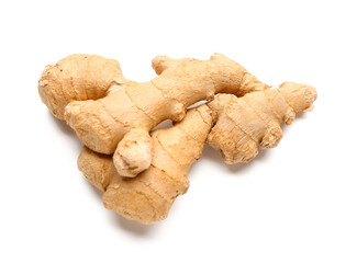 Fresh ginger root on white background