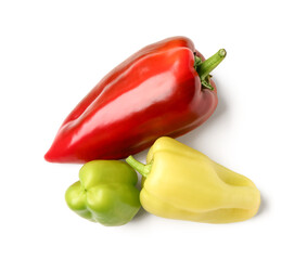 Different bell peppers on white background
