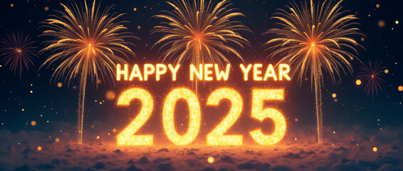 Fireworks illuminate the night sky as people celebrate the arrival of 2025, creating a festive and joyful atmosphere filled with excitement