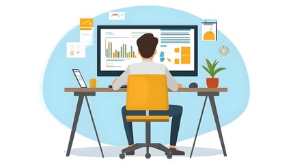 Businessman analyzing data on a computer at his desk
