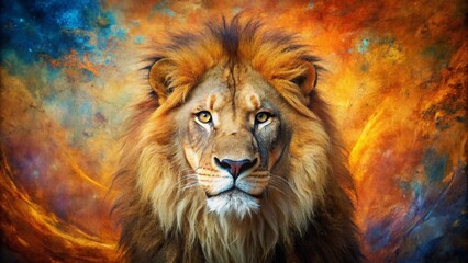 Fototapeta premium Majestic Lion Head Background with Rich Textures and Vibrant Colors for Wildlife and Nature Themes