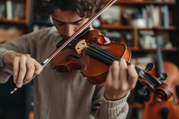 Fototapeta premium Young boy playing violin