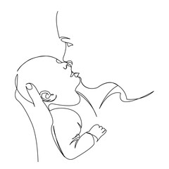 One continuous single drawing line art doodle happy, mom, love, woman, one, mother, child, baby. Isolated flat illustration hand draw contour on a white background

