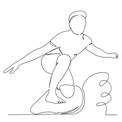 One continuous single drawing line art doodle one line, surfer, surf, water, summer, sea, sport. Isolated flat illustration hand draw contour on a white background
