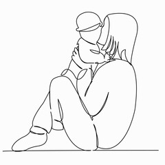 One continuous single drawing line art doodle happy, mom, love, one, people, mother, child. Isolated flat illustration hand draw contour on a white background
