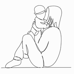 One continuous single drawing line art doodle happy, mom, love, one, people, mother, child. Isolated flat illustration hand draw contour on a white background
