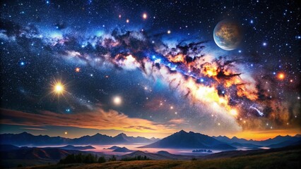 Fototapeta premium Majestic Night Sky Filled with Stars and Celestial Bodies in a Breathtaking Cosmic Landscape