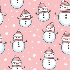 Doodle seamless pattern of cute Christmas snowmen