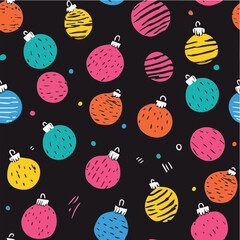 Seamless doodle pattern of simple Christmas baubles