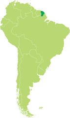 Highlighted map of FRENCH GUIANA inside detailed blank flat political map of South (Latin) American continent on isolated background