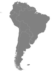 Highlighted map of FALKLAND ISLANDS-MALVINAS inside detailed blank flat political map of South (Latin) American continent on isolated background