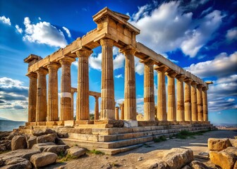 Obraz premium Majestic Temple of Athena Under Clear Blue Sky with Ancient Columns and Historical Significance
