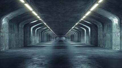 Sci Fi Grunge Cement Asphalt Underground Warehouse Tunnel Corridor Garage Basement Alien Metal Plates Showroom Background Realistic Dark Room 3D Rendering illustration 