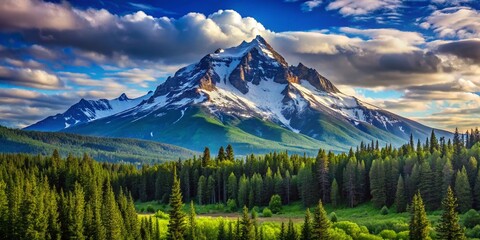 Majestic View of the Tallest Mountain in the Lower 48 States Surrounded by Lush Green Wilderness