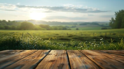 Fototapeta premium Empty wooden table with christmas theme in background, Warm Glow: A Cozy Evening at a Wooden Table