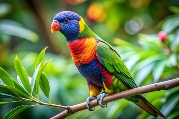 Vibrant rainbow lorikeet perched in lush greenery
