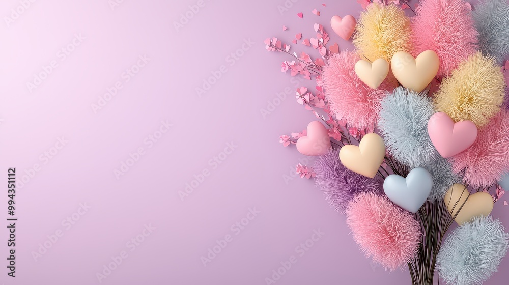 Poster a bouquet of colorful flowers with hearts in the middle. the flowers are arranged in a way that they