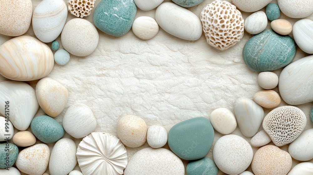 Fototapete A collection of white and blue rocks arranged in a circle. The rocks are of various sizes and shapes, creating a visually interesting and unique design