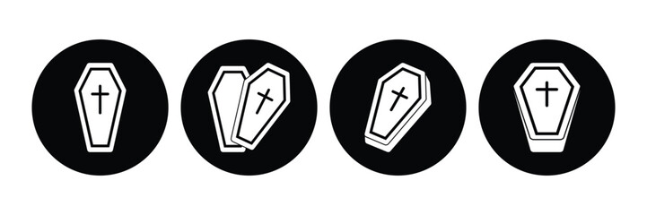 Set of dead or casket with cross icon. Coffin icon with cross sign symbol. Vector Illustration.