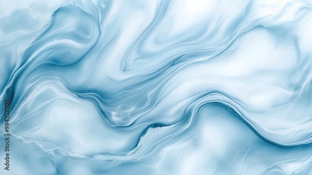 Poster The image is a blue and white abstract painting of a wave. The blue and white colors create a calming and serene mood, while the wave's shape and texture evoke a sense of movement and energy