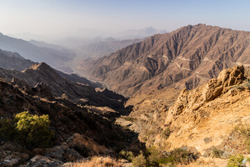 Deep valley in Sarawat mountains near Al Baha, Saudi Arabia