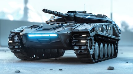 A futuristic tank with a cloaking device activated, isolated on a white background.